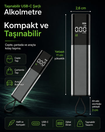 Reducer Taşınabilir USB-C Şarjlı Alkolmetre