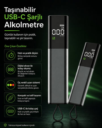 Reducer Taşınabilir USB-C Şarjlı Alkolmetre
